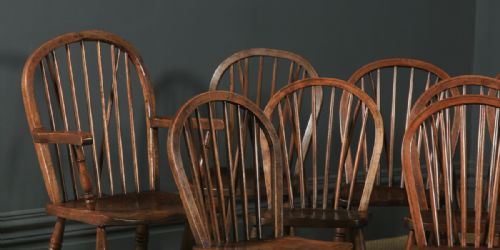 fig 1. Antique English Set of 12 Victorian Ash & Elm Windsor Stick & Hoop Back Kitchen Chairs (Circa 1880 - 1920)