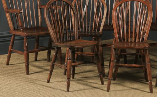 fig 3. Antique English Set of 12 Victorian Ash & Elm Windsor Stick & Hoop Back Kitchen Chairs (Circa 1880 - 1920)