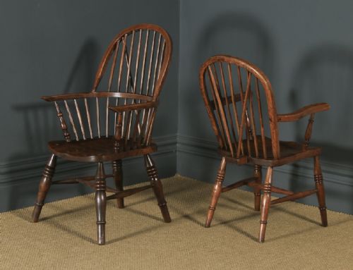 fig 4. Antique English Set of 12 Victorian Ash & Elm Windsor Stick & Hoop Back Kitchen Chairs (Circa 1880 - 1920)