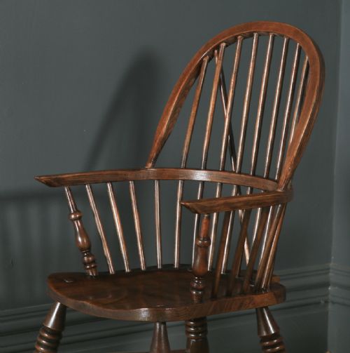 fig 5. Antique English Set of 12 Victorian Ash & Elm Windsor Stick & Hoop Back Kitchen Chairs (Circa 1880 - 1920)