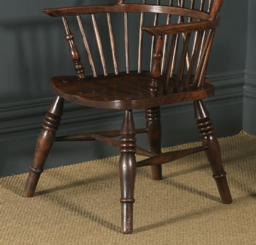 fig 6. Antique English Set of 12 Victorian Ash & Elm Windsor Stick & Hoop Back Kitchen Chairs (Circa 1880 - 1920)