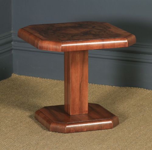 fig 1. Art Deco English Burr Walnut Square Centre Occasional Coffee Side Lamp Pedestal Table (Circa 1930)