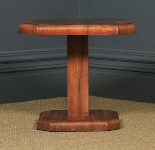 fig 2. Art Deco English Burr Walnut Square Centre Occasional Coffee Side Lamp Pedestal Table (Circa 1930)