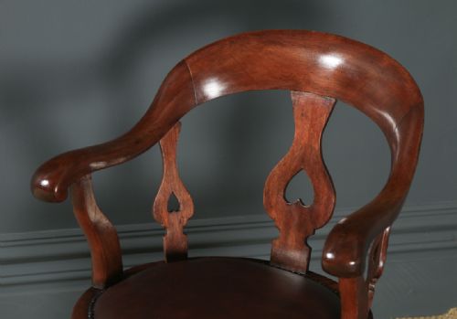 fig 4. Antique English Victorian Mahogany & Burgundy Red Leather Revolving Office Desk Arm Chair (Circa 1870)