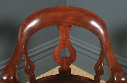 fig 5. Antique English Victorian Mahogany & Burgundy Red Leather Revolving Office Desk Arm Chair (Circa 1870)