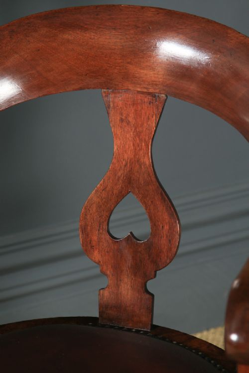 fig 6. Antique English Victorian Mahogany & Burgundy Red Leather Revolving Office Desk Arm Chair (Circa 1870)