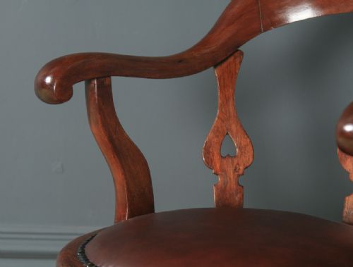 fig 7. Antique English Victorian Mahogany & Burgundy Red Leather Revolving Office Desk Arm Chair (Circa 1870)