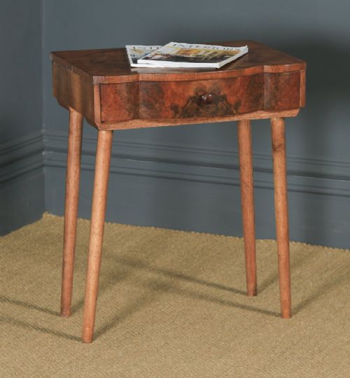 Antique English Art Deco Burr Walnut Bowed Bedside / Occasional Side Table (Circa 1930)
