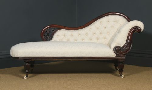 fig 1. Antique English Victorian Mahogany Upholstered Chaise Longue Settee Sofa Couch (Circa 1860)