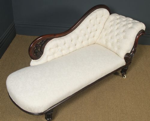 fig 2. Antique English Victorian Mahogany Upholstered Chaise Longue Settee Sofa Couch (Circa 1860)