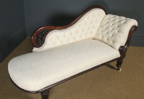 fig 3. Antique English Victorian Mahogany Upholstered Chaise Longue Settee Sofa Couch (Circa 1860)