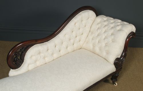 fig 4. Antique English Victorian Mahogany Upholstered Chaise Longue Settee Sofa Couch (Circa 1860)