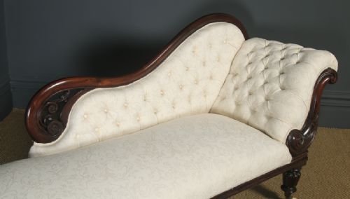 fig 5. Antique English Victorian Mahogany Upholstered Chaise Longue Settee Sofa Couch (Circa 1860)