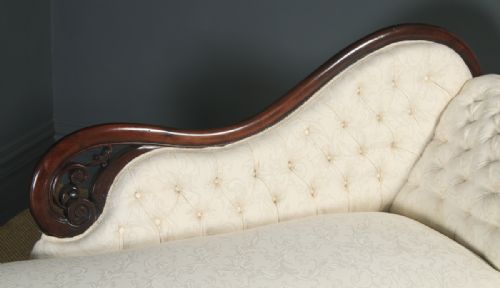 fig 6. Antique English Victorian Mahogany Upholstered Chaise Longue Settee Sofa Couch (Circa 1860)