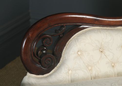 fig 7. Antique English Victorian Mahogany Upholstered Chaise Longue Settee Sofa Couch (Circa 1860)