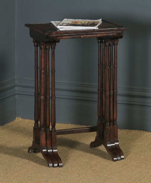 Antique English Set of Three Georgian Regency Rosewood & Mahogany Trio Nest of Side / Lamp / Coffee Tables (Circa 1820)
