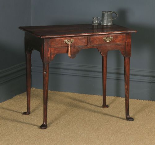 Antique English Georgian Elm Occasional Hall Writing Lowboy Side Table (Circa 1740)