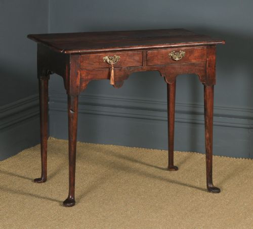 fig 1. Antique English Georgian Elm Occasional Hall Writing Lowboy Side Table (Circa 1740)