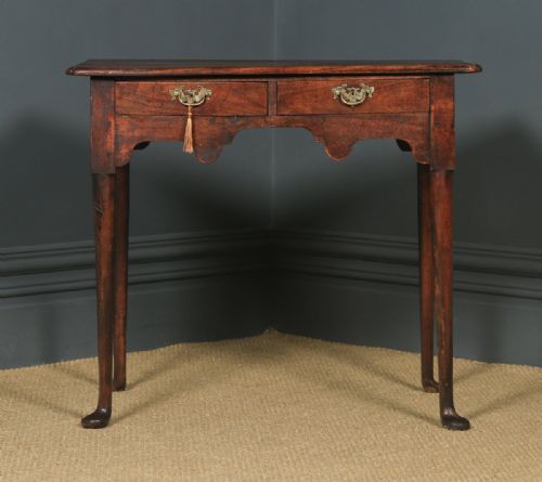fig 2. Antique English Georgian Elm Occasional Hall Writing Lowboy Side Table (Circa 1740)