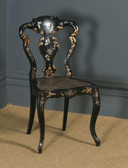 Antique English Victorian Ebonised Gilt & Mother of Pearl Chinoiserie Occasional Side Chair (Circa 1850)