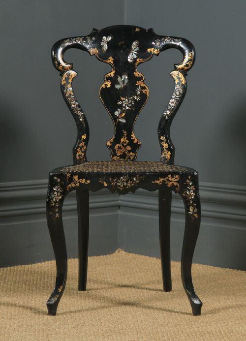 fig 1. Antique English Victorian Ebonised Gilt & Mother of Pearl Chinoiserie Occasional Side Chair (Circa 1850)