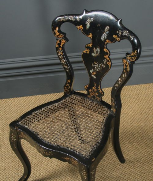 fig 2. Antique English Victorian Ebonised Gilt & Mother of Pearl Chinoiserie Occasional Side Chair (Circa 1850)