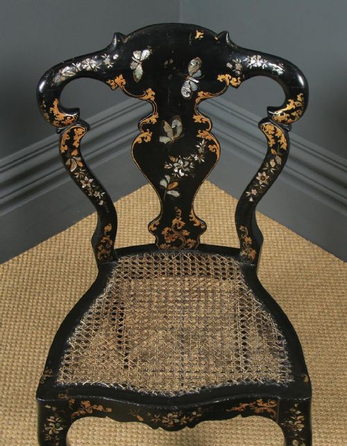 fig 3. Antique English Victorian Ebonised Gilt & Mother of Pearl Chinoiserie Occasional Side Chair (Circa 1850)