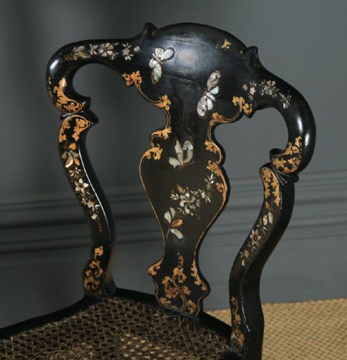 fig 4. Antique English Victorian Ebonised Gilt & Mother of Pearl Chinoiserie Occasional Side Chair (Circa 1850)