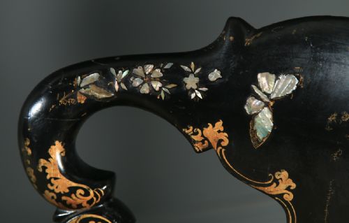 fig 5. Antique English Victorian Ebonised Gilt & Mother of Pearl Chinoiserie Occasional Side Chair (Circa 1850)