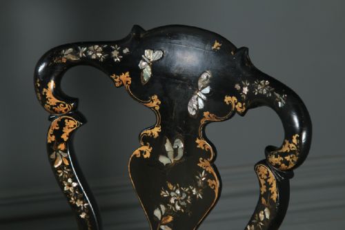 fig 7. Antique English Victorian Ebonised Gilt & Mother of Pearl Chinoiserie Occasional Side Chair (Circa 1850)