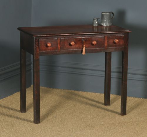 Antique English Georgian Mahogany Three Drawer Occasional Hall Writing Lowboy Side Table (Circa 1800)