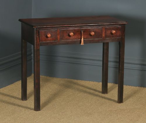 fig 1. Antique English Georgian Mahogany Three Drawer Occasional Hall Writing Lowboy Side Table (Circa 1800)