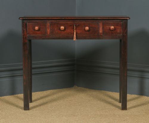 fig 2. Antique English Georgian Mahogany Three Drawer Occasional Hall Writing Lowboy Side Table (Circa 1800)