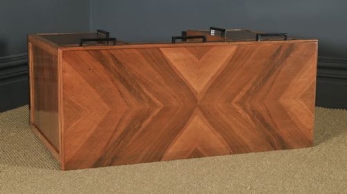 fig 4. Antique English Art Deco Ruhlmann Style Figured Walnut & Macassar Ebony Office Pedestal Desk (Circa 1940)