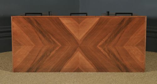 fig 6. Antique English Art Deco Ruhlmann Style Figured Walnut & Macassar Ebony Office Pedestal Desk (Circa 1940)