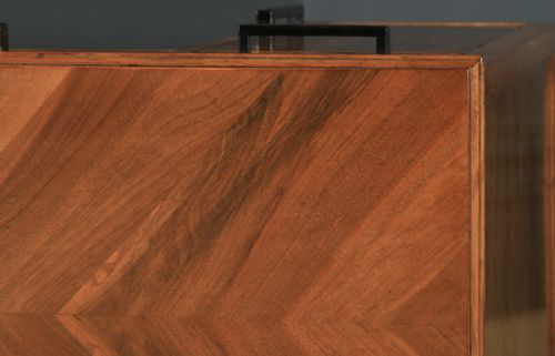 fig 7. Antique English Art Deco Ruhlmann Style Figured Walnut & Macassar Ebony Office Pedestal Desk (Circa 1940)