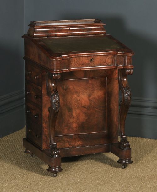 fig 1. Antique English Victorian Burr Walnut Mahogany Davenport Writing Desk (Circa 1860)