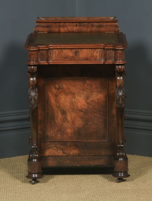fig 2. Antique English Victorian Burr Walnut Mahogany Davenport Writing Desk (Circa 1860)