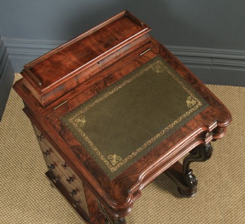 fig 4. Antique English Victorian Burr Walnut Mahogany Davenport Writing Desk (Circa 1860)