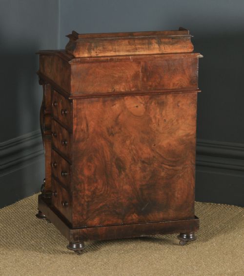 fig 3. Antique English Victorian Burr Walnut Mahogany Davenport Writing Desk (Circa 1860)