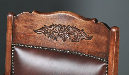 fig 6. Antique English Edwardian Aesthetic Oak & Red Leather Revolving Office Desk Arm Chair (Circa 1910)