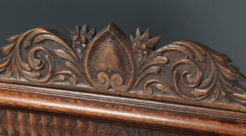 fig 5. Antique English Victorian Carved Oak High Back Hall Monks Bench Settle (Circa 1870)