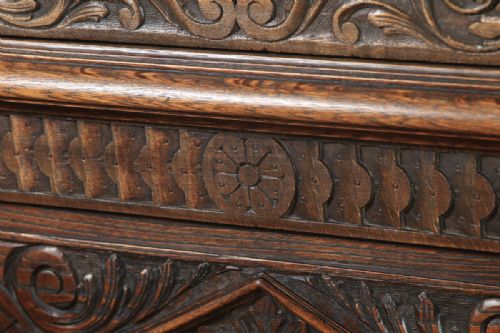 fig 8. Antique English Victorian Carved Oak High Back Hall Monks Bench Settle (Circa 1870)