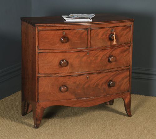 Antique English Georgian Regency Flame Mahogany Bow Front Chest of Drawers (Circa 1820)