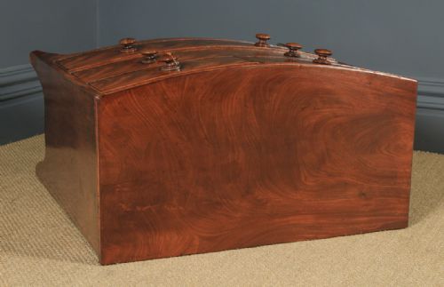 fig 3. Antique English Georgian Regency Flame Mahogany Bow Front Chest of Drawers (Circa 1820)