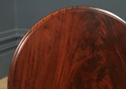 fig 4. Antique English Flame Mahogany Circular Wine Lamp Occasional Tripod Table (Circa 1870)