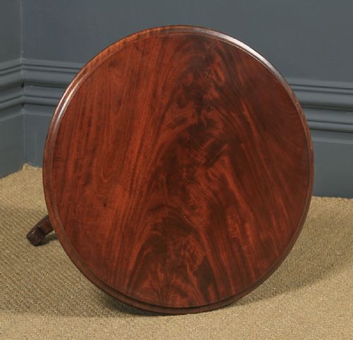 fig 3. Antique English Flame Mahogany Circular Wine Lamp Occasional Tripod Table (Circa 1870)
