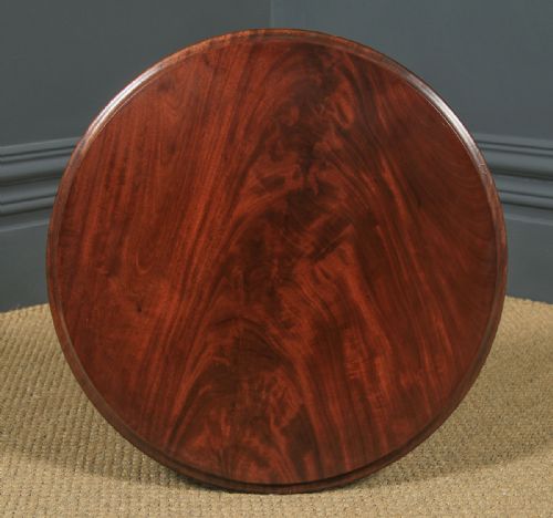 fig 5. Antique English Flame Mahogany Circular Wine Lamp Occasional Tripod Table (Circa 1870)