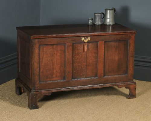 Antique English Georgian Oak Joined Triple Panel Mule Chest Blanket Box Coffer (Circa 1780)