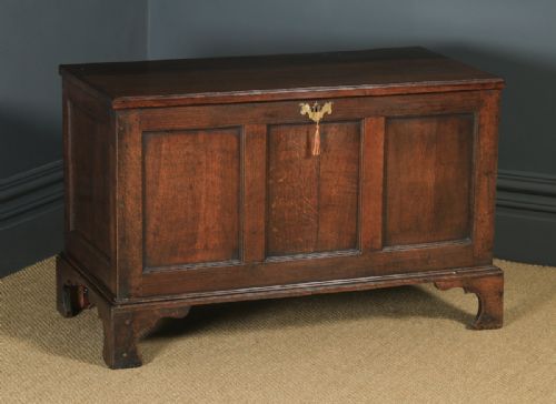 fig 1. Antique English Georgian Oak Joined Triple Panel Mule Chest Blanket Box Coffer (Circa 1780)